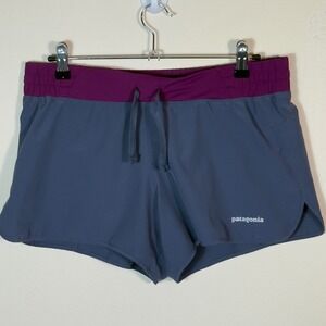 Patagonia Women's Medium Running Shorts Gray Purple Elastic Waistband Drawstring